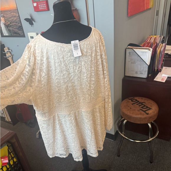 Size 4x Cream Lace Long Sleeve Babydoll Top - Picture 7 of 7